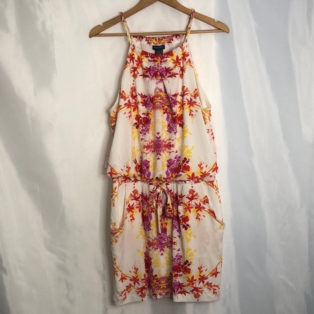 BISOU BISOU  Floral Shoulder Strap  Multicolor Pocket Mini Dress Size 12
